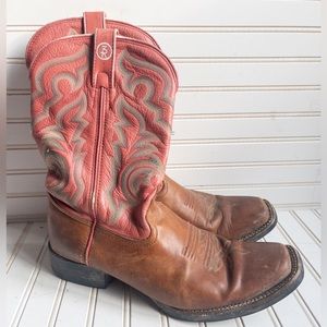 Tony Lama Brown & Pink Western Cowgirl square Toe Boot Women’s size 9.5B RR2100L
